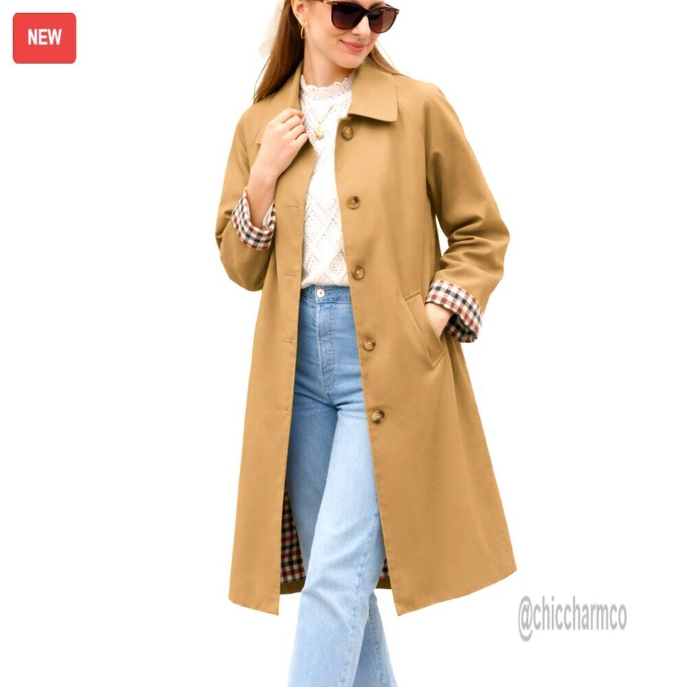 Long Trench Coat Women Single Breasted Oversized Windproof Polyester Pea Coat